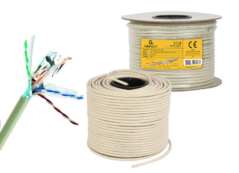 Cablu ecranat solid de instalare retea, Gembird, FTP cat6 CCA, 305m, gri