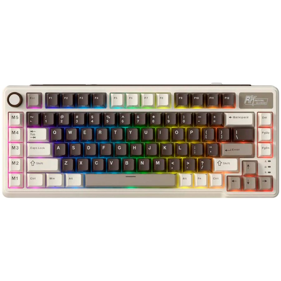 Tastatura Gaming Royal Kludge RK-L75, Beige switch, iluminare RGB, Wired, Wireless 2.4Ghz, Bluetooth Multicolor
