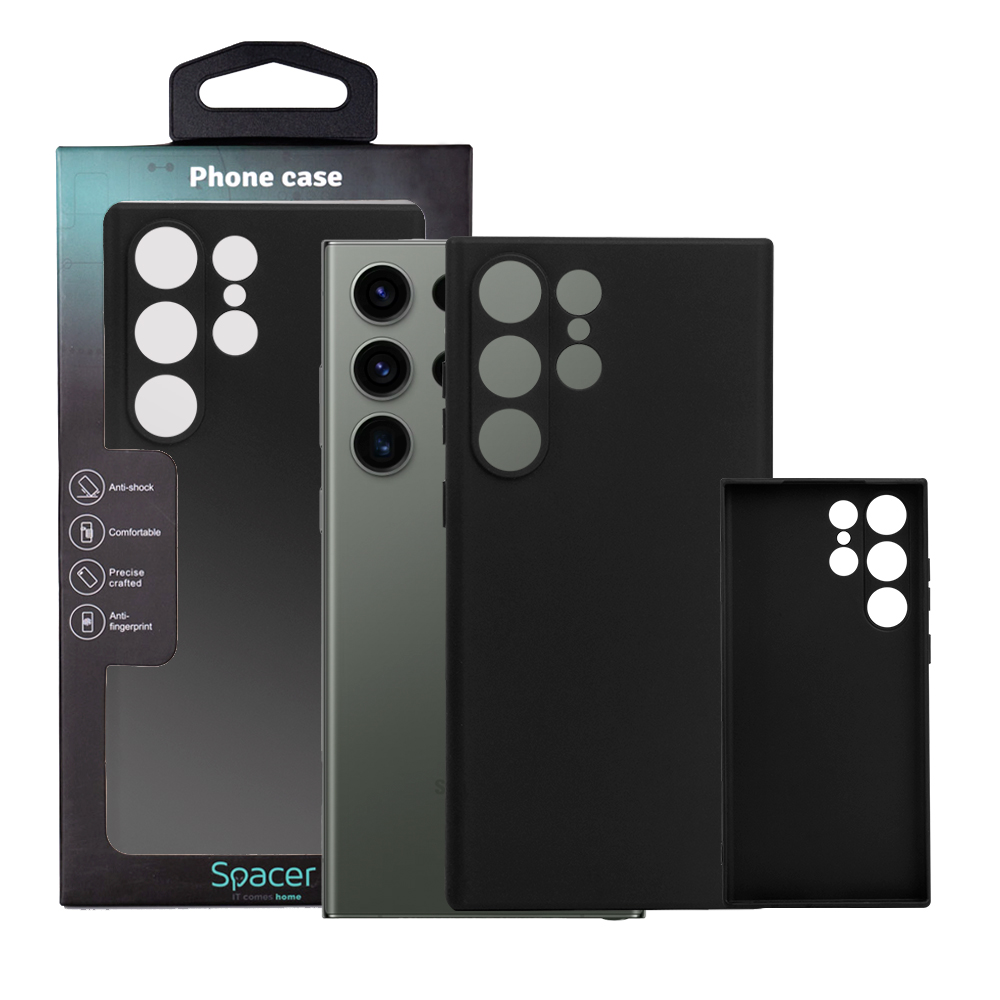 Husa de protectie Spacer pentru Samsung Galaxy S23 Ultra, material flexibil TPU, Negru