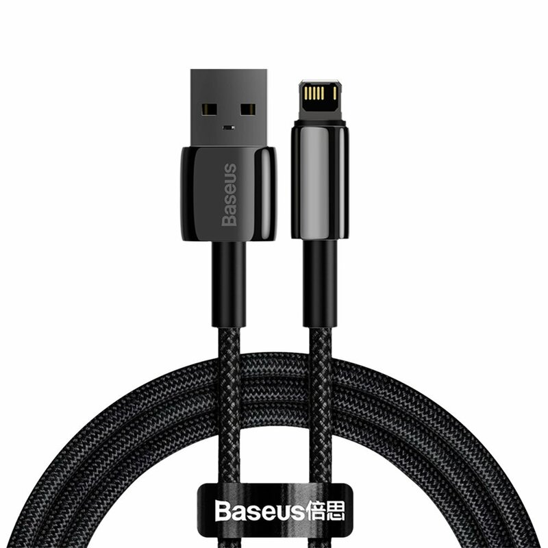 Cablu alimentare si date Baseus, Tungsten Gold, Fast Charging, USB la tip Lightning 2.4A braided 1m, Negru