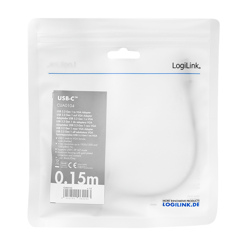 Adaptor USB-C la VGA, LogiLink, Aluminiu, 1080p, Gri/Negru, 0.15 m 4 Adaptor USB-C la VGA, LogiLink, Aluminiu, 1080p, Gri/Negru, 0.15 m - imagine 4