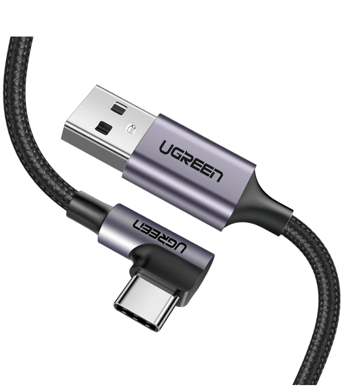 Cablu alimentare si date Ugreen, Fast Charging,, USB la USB Type-C 3A Angled 90° braided 1m, Negru