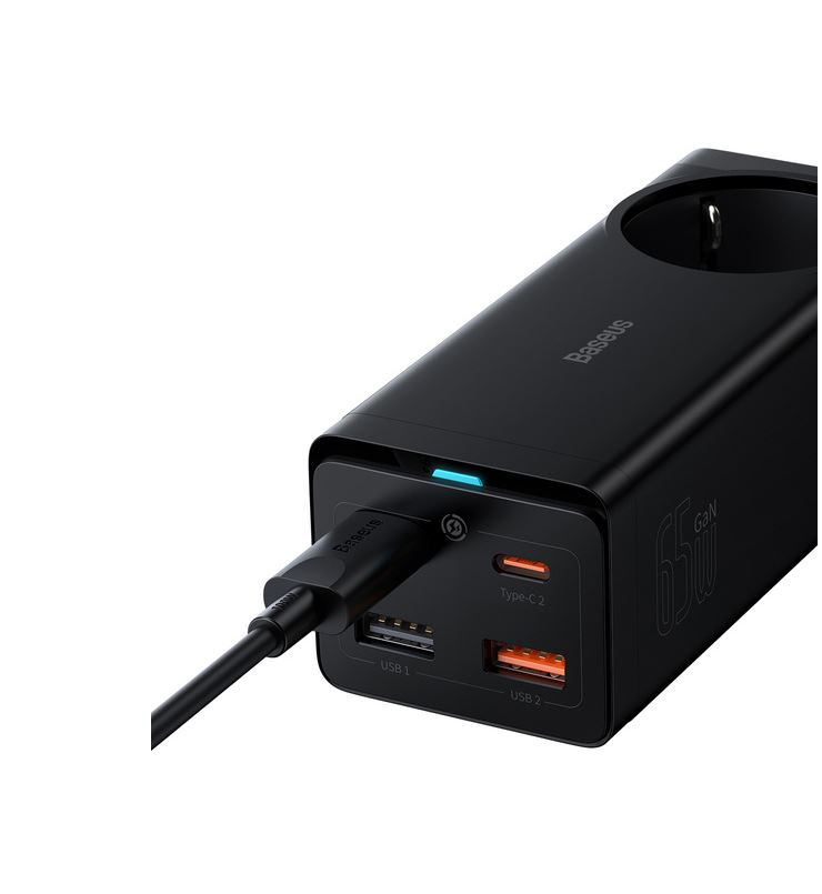 Statie de incarcare Baseus GaN3 Pro Desktop Powerstrip, 65W, 2x USB-C, 1x USB, AC 4 Statie de incarcare Baseus GaN3 Pro Desktop Powerstrip, 65W, 2x USB-C, 1x USB, AC - imagine 4