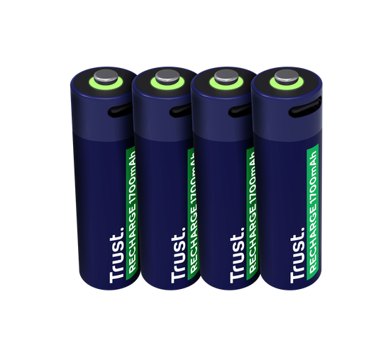 Baterii AA reincarcabile Trust, USB-C, set 4 buc, 1700 mAh, albastru