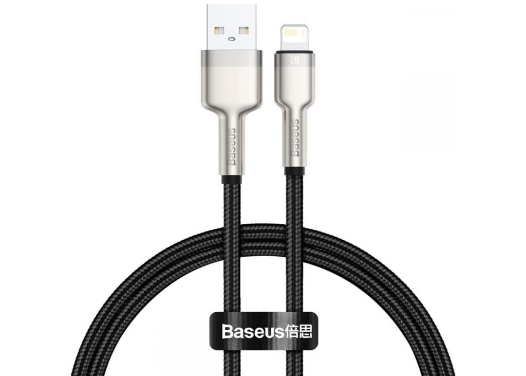 Cablu alimentare si date Baseus, Cafule Metal, Fast Charging, USB la tip Lightning 2.4A braided 0.25m, Negru