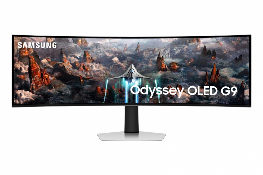 Monitor Gaming Curbat OLED Samsung Odyssey G9 49″, DualQHD (5120 x 1440), 240Hz, 0.03ms, AMD FreeSync™ Premium Pro, NVIDIA G-Sync™, Boxe 5W x2, Picture-by-Picture, Hub USB, HDMI, Micro HDMI, Display Port, USB, VESA, Pivot, argintiu