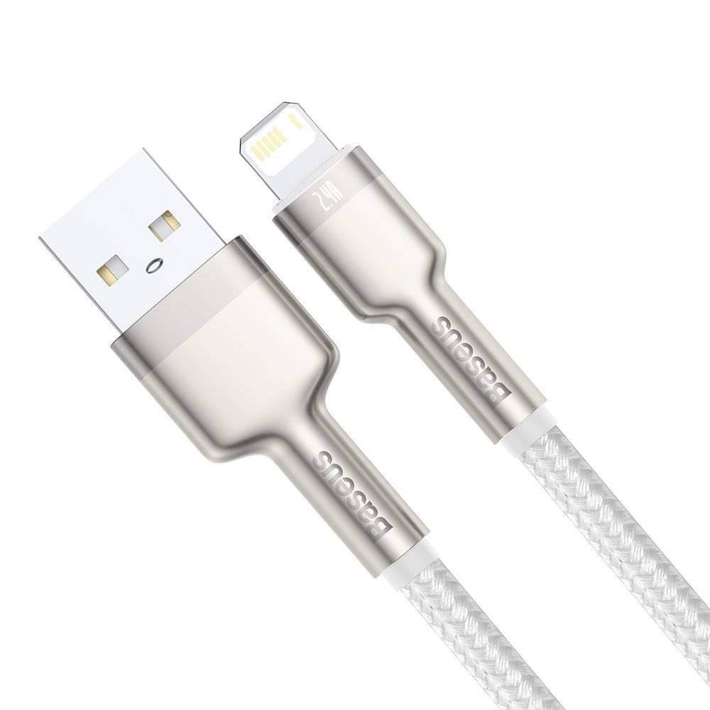 Cablu alimentare si date Baseus, Cafule Metal, Fast Charging, USB la tip Lightning 2.4A braided, 1 m, Alb 2 Cablu alimentare si date Baseus, Cafule Metal, Fast Charging, USB la tip Lightning 2.4A braided, 1 m, Alb - imagine 2