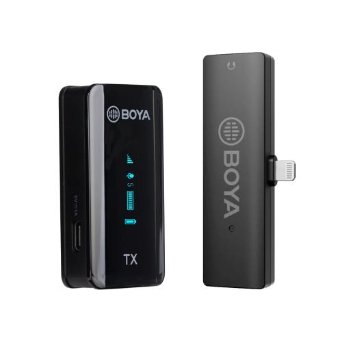 Lavaliera Boya BY-XM6-S3 digitala cu microfon omnidirectional fara fir cu transmitator si receiver Lightning + cutie cu baterie suplimentara