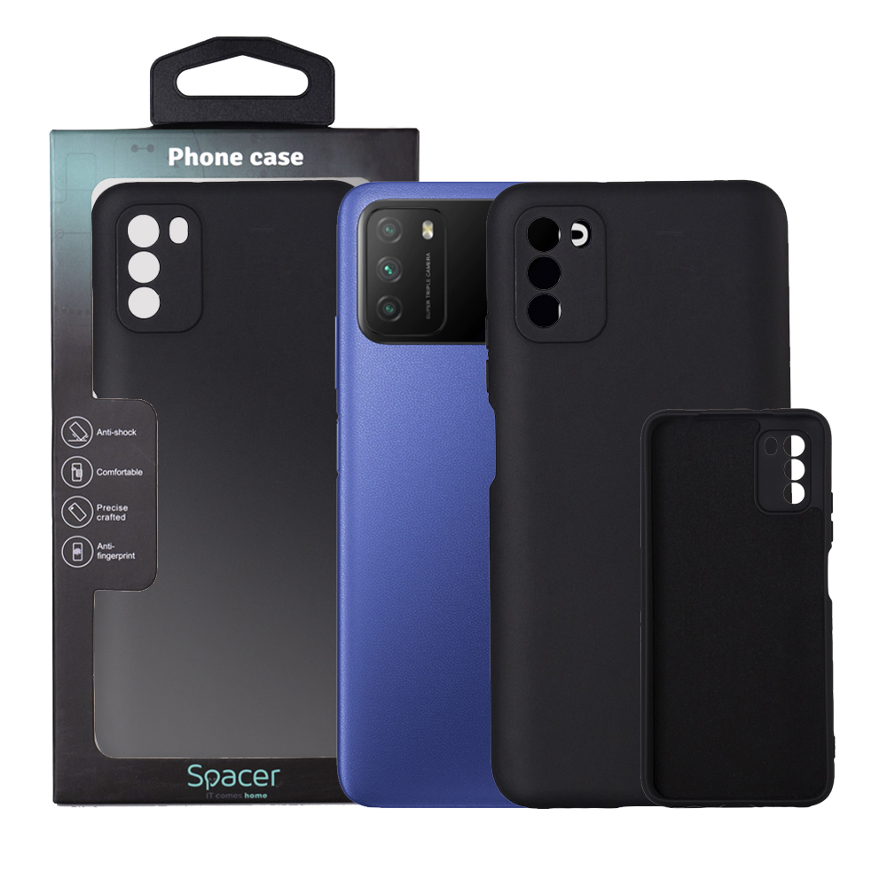 Husa de protectie Spacer pentru Xiaomi Pocophone M3, material flexibil silicon si interior cu microfibra, Negru