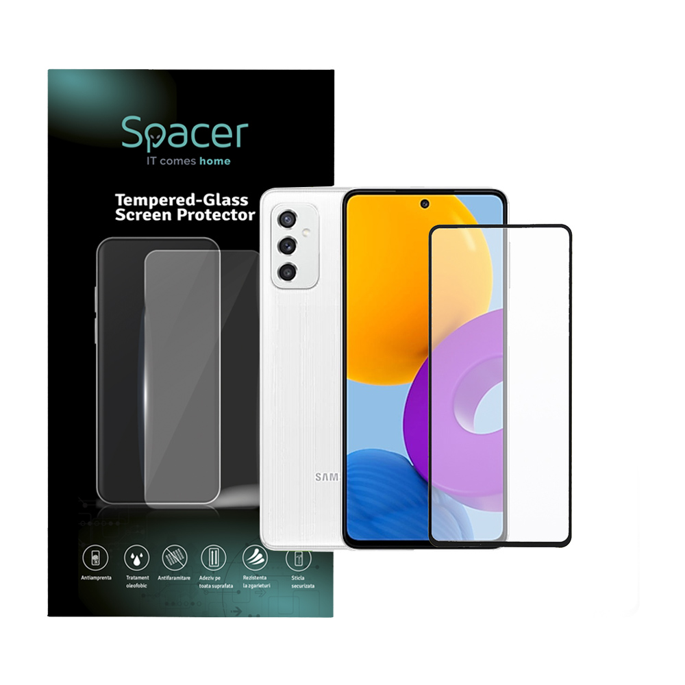 Folie de protectie Spacer pentru Samsung Galaxy M52, sticla 9D, duritate 9H, Tempered Glass