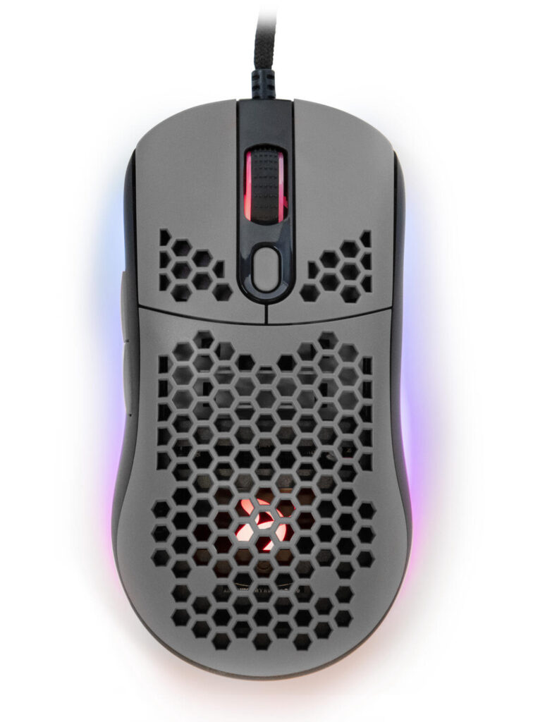 Mouse gaming Arozzi FAVO, ultrausor 74g, cablu flexibil Paracord, iluminare RGB, Gri