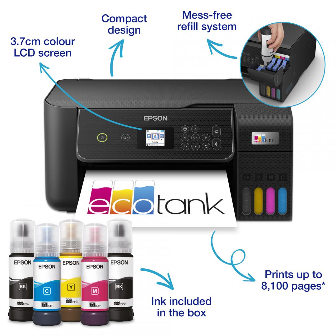 Multifunctional inkjet color CISS Epson EcoTank L3280, A4, Color, 10 ppm, USB, Wireless Negru 2 Multifunctional inkjet color CISS Epson EcoTank L3280, A4, Color, 10 ppm, USB, Wireless Negru - imagine 2