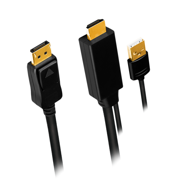 Cablu video LOGILINK, HDMI (T) 1.4 + USB (T) la DisplayPort (T) 1.2, 1m, rezolutie maxima 4K (3840 x 2160) la 30 Hz, plastic, triplu ecranaj, negru