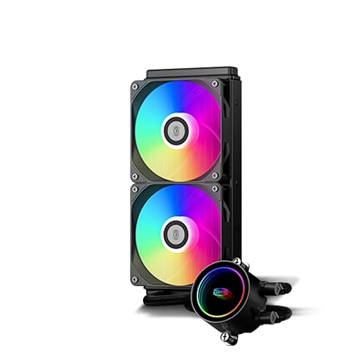 Cooler PCCooler DA240 ARGB, skt. Intel si AMD, racire cu lichid, 2 x 120mm, 500 – 1800 RPM, iluminare RGB adresabil, afisaj digital, negru