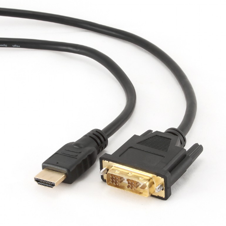 Cablu video Gembird HDMI (T) la DVI-D SL (T), 0.5m, conectori auriti, Negru, CC-HDMI-DVI-0.5M