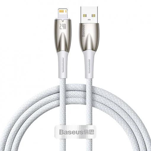 Cablu Date Incarcare Baseus Glimmer Usb La Lightning, Textil, Lungime 1M, Alb