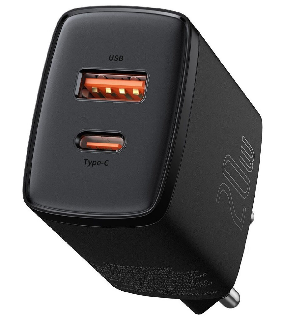 Incarcator retea Baseus Compact, Quick Charger, 20W, USB-C, USB, PD 3.0, Negru