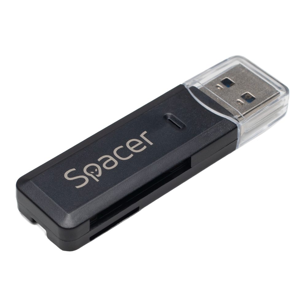 Card reader extern SPACER, interfata USB 3.0, citeste/scrie: SD, micro SD, negru