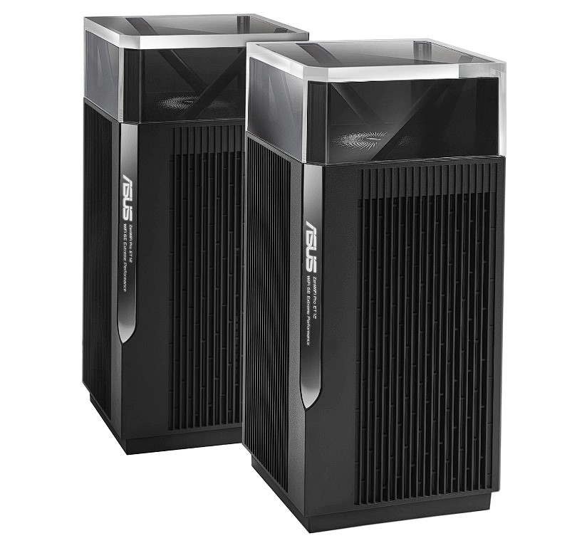 Sistem Wi-Fi Mesh ASUS ZenWiFi Pro ET12 (2-PK), AXE11000, Tri-Band, acoperire 610m², Quad-Core 2.0GHz CPU , 256MB/1GB Flash/RAM, 2.5G dual-port, AiProtection Pro, Adaptive QoS, VPN server/client, IPTV, OFDMA, Beamforming, Link Aggregation, AiMesh
