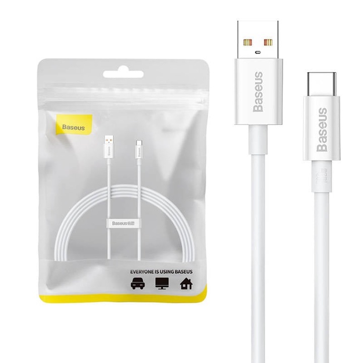 CABLU alimentare si date Baseus Superior, Fast Charging Data Cable pt. smartphone, USB la USB Type-C 100W, braided, 1.5m, alb „P10320102214-02” (timbru verde 0.08 lei) – 6932172631963