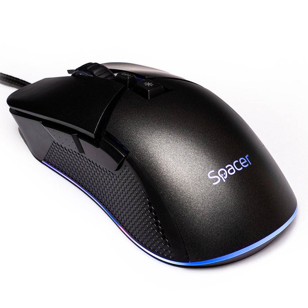 Mouse Pulsar Pro,Spacer, gaming, cu fir, USB, optic, rezolutie ajustabila 8.000 dpi, butoane/scroll 7/1, iluminare RGB, negru