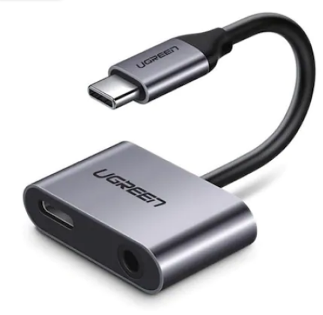 Adaptor UGREEN, tata USB-C la mama USB-C si jack 3.5 mm, 1.5A, 10cm, Gri