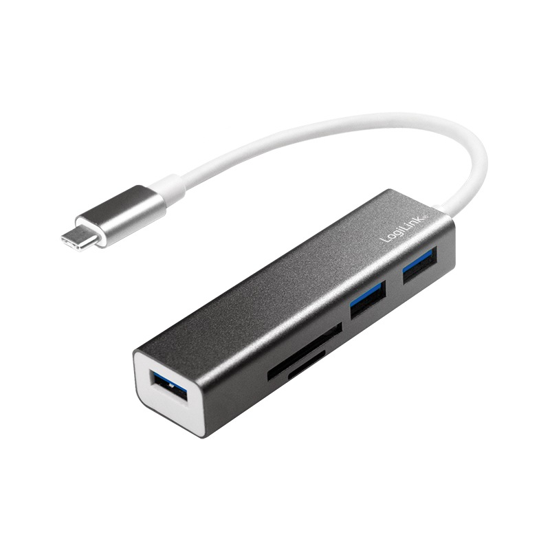 HUB extern LOGILINK, porturi USB: USB 3.0 x 3, conectare prin USB 3.2 Type C, cablu 0.1 m, alte porturi: SD, MicroSD, ne