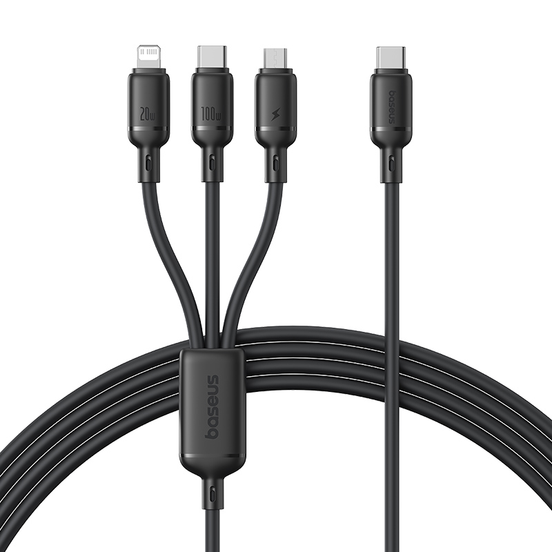 CABLU alimentare si date Baseus One-for-three, Fast Charging Data Cable pt. smartphone, USB Type-C la 1 x USB Type-C, 1 x micro USB, 1 x Iphone Lightning, 100W, 1.5m, negru „P10377706123-00” (timbru verde 0.08 lei) – 6932172685119