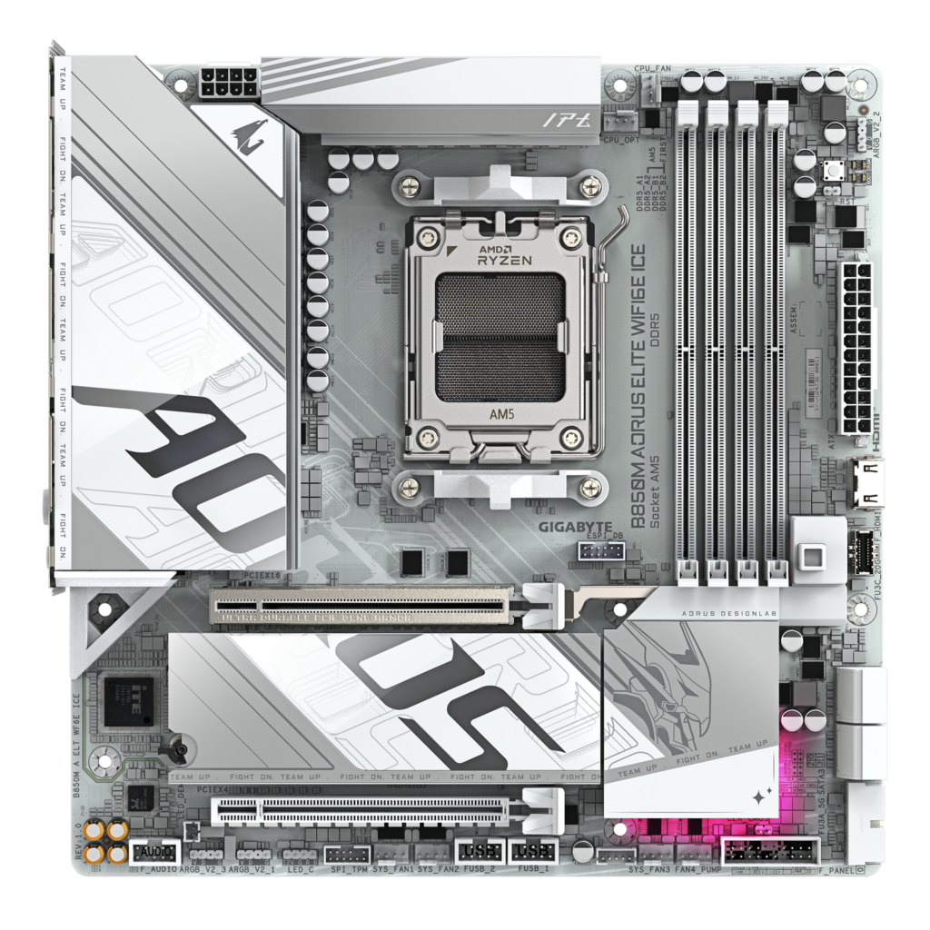 Placa de baza GIGABYTE B850M AORUS ELITE WIFI6E ICE, AM5, DDR5, Wi-Fi, BT, mATX, Alb