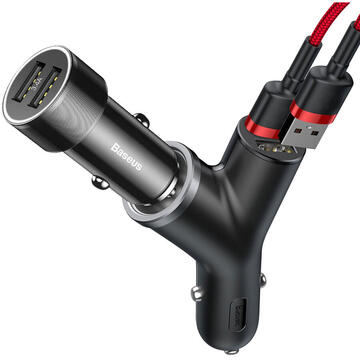 Incarcator Auto Baseus Y-Type CCALL-YX01 cu Extensie Bricheta 2xUsb 3.4A, Black 3 Incarcator Auto Baseus Y-Type CCALL-YX01 cu Extensie Bricheta 2xUsb 3.4A, Black - imagine 3