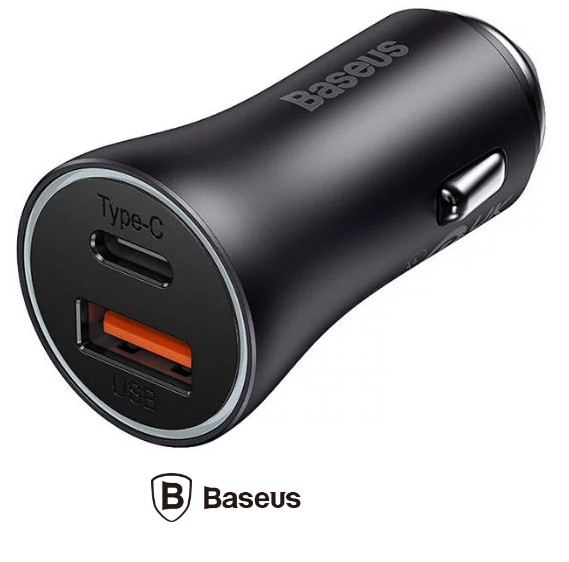 Incarcator auto, Baseus, USB + USB-C, 60 W, Gri