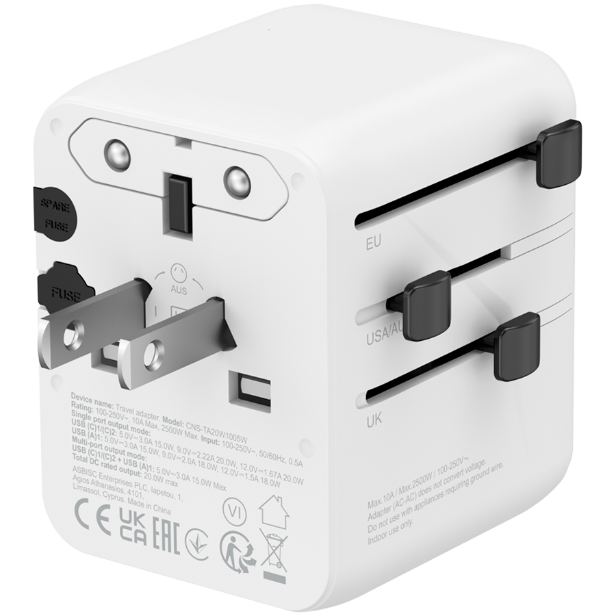 Incarcator retea de calatorie CANYON OnTour 20 CNS-TA20W1005W, 20 W, 1x USB-A, 2x USB Type-C Alb 3 Incarcator retea de calatorie CANYON OnTour 20 CNS-TA20W1005W, 20 W, 1x USB-A, 2x USB Type-C Alb - imagine 3