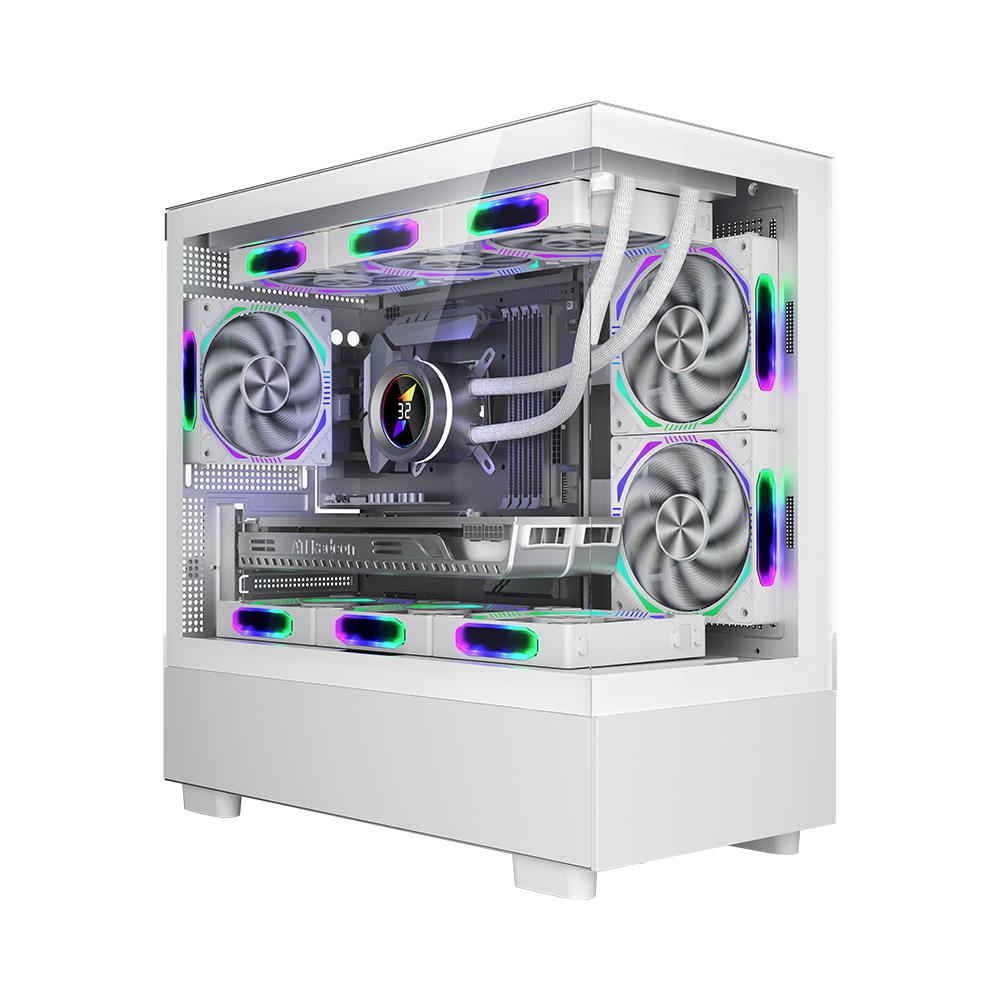 Carcasa 1stPLAYER® Gaming MI5-wh, 6 ventilatoare aRGB infinity efect, telecomanda, Micro-ATX, alb