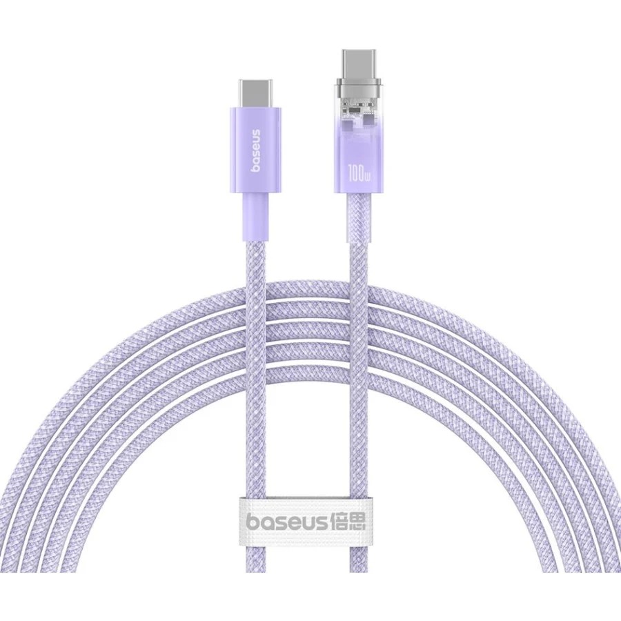 CABLU alimentare si date Baseus,Explorer Smart Temperature Control,Fast Charging pt smartphone,USB Type-C(T) la USB Type-C(T),100W,braided,2m,violet „P10319703511-01” (include TV 0.18lei) – 6932172642853