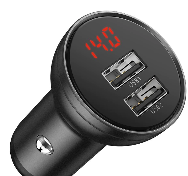 Incarcator auto Baseus Display, 2x USB, 4.8A, 24W, Gri