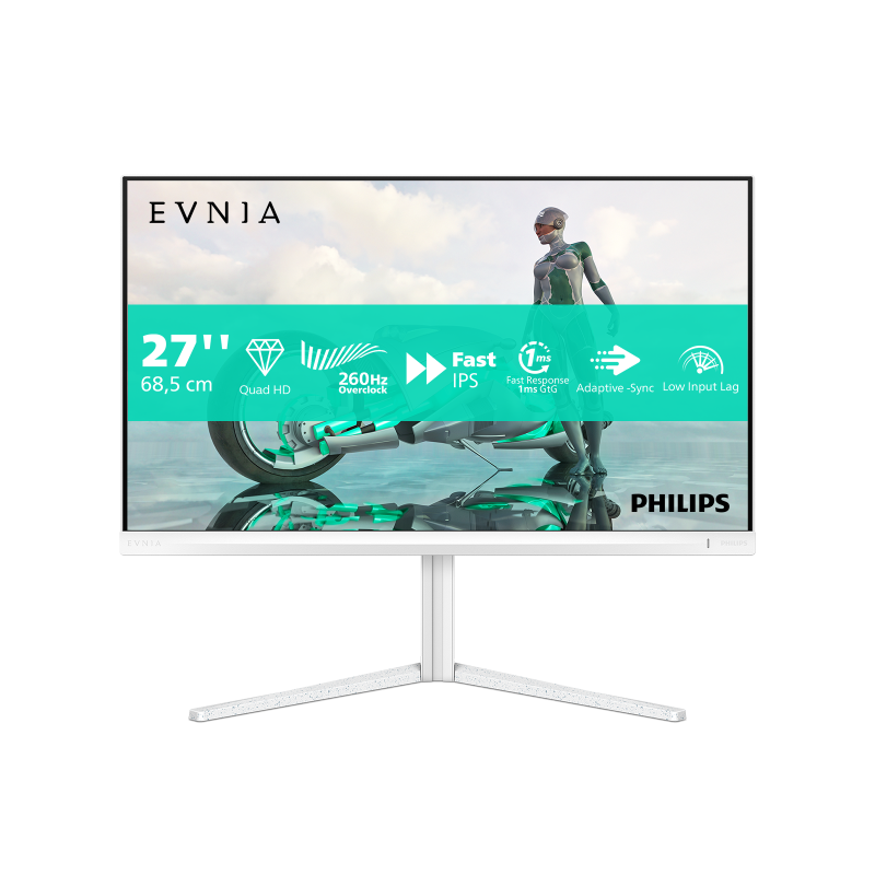 Monitor Gaming Philips EVNIA 27″ Fast IPS QHD 2560×1440 260Hz (OC Native 240Hz) 1ms (0.3ms MPRT) HDR10 FlickerFree Boxe 2Wx2 HA Pivot HDMI DisplayPort Alb 27M2N3501PA/00