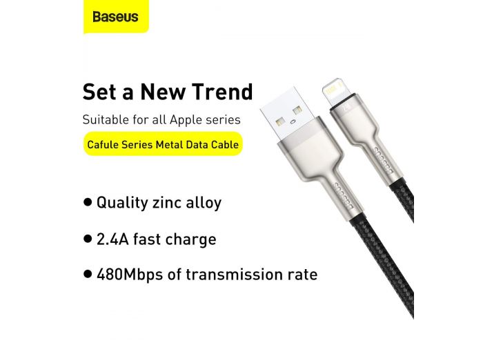 Cablu alimentare si date Baseus, Cafule Metal, Fast Charging, USB la tip Lightning 2.4A braided, 2 m, Negru 2 Cablu alimentare si date Baseus, Cafule Metal, Fast Charging, USB la tip Lightning 2.4A braided, 2 m, Negru - imagine 2