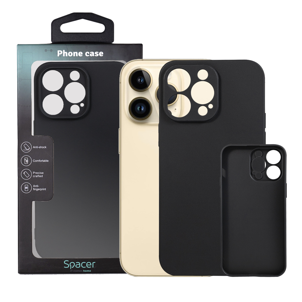 Husa de protectie Spacer pentru Iphone 14 Pro Max, material flexibil TPU, Negru
