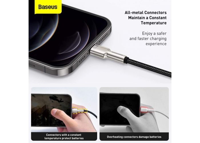 Cablu alimentare si date Baseus, Cafule Metal, Fast Charging, USB la tip Lightning 2.4A braided, 2 m, Negru 3 Cablu alimentare si date Baseus, Cafule Metal, Fast Charging, USB la tip Lightning 2.4A braided, 2 m, Negru - imagine 3