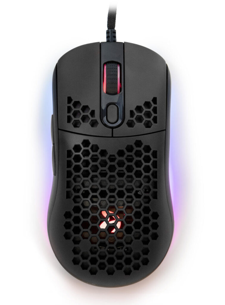 Mouse gaming Arozzi FAVO, ultrausor 74g, cablu flexibil Paracord, iluminare RGB, Negru