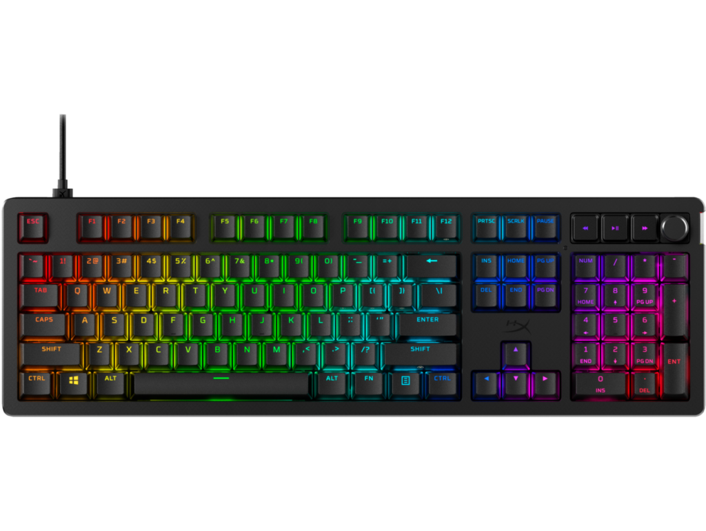 Tastatura mecanica gaming HyperX Alloy Rise, switch HX – Linear, soft NGENUITY, cablu USB-C detasabil, taste PBT double-shot, layout US, negru