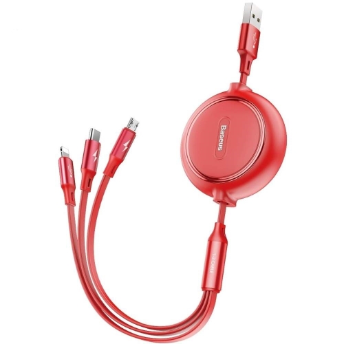 Cablu de date/incarcare Baseus, Golden Loop, MicroUSB/Lightning/USB-C 3.5 A, Rosu