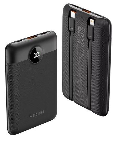 Power bank, Veger, 10000mAh, type-c, lighting, 22.5W, ultra-thin, Negru