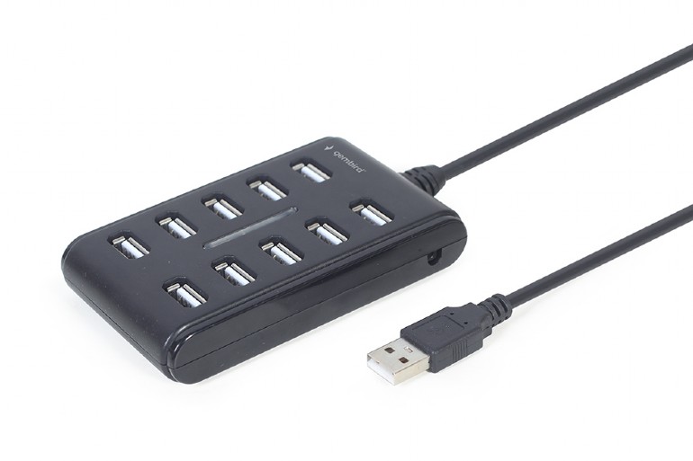 Hub extern GEMBIRD, porturi USB: USB 2.0 x 10, conectare prin USB, cablu 0.8 m, negru
