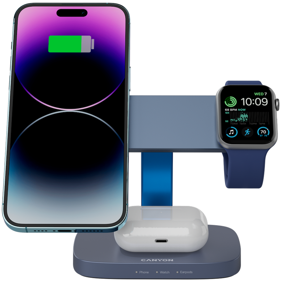 Statia de incarcare wireless Canyon Hexagon 310 3in1, 15W albastru 5 Statia de incarcare wireless Canyon Hexagon 310 3in1, 15W albastru - imagine 5