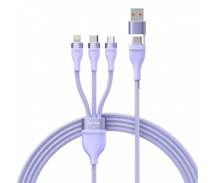 Cablu de date, Baseus, USB-C / Micro USB / Lightning Flash Series 2, 100 W, 1,2 m, violet