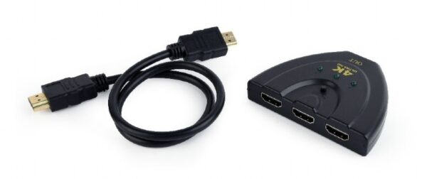 Cablu video Gembird, Switch 3 x HDMI (M) la HDMI (T), 0.5m, rezolutie maxima 4K UHD la 60 Hz, conecteaza 3 dispozitive la 1 TV, indicator LED, Negru, DSW-HDMI-35