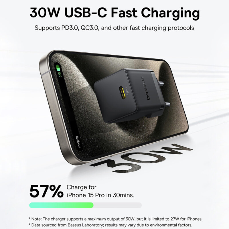 Incarcator EU 30W Type-C Baseus Palm, Fast Charging, Cluster Black, 31x31x54.55mm 4 Incarcator EU 30W Type-C Baseus Palm, Fast Charging, Cluster Black, 31x31x54.55mm - imagine 4