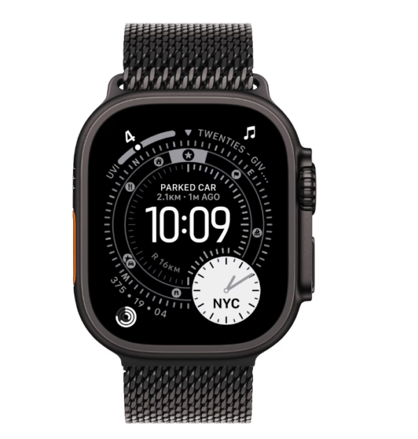 Apple Watch Ultra 3, GPS + Cellular, Carcasa Black Titanium 49mm, Black Titanium Milanese Loop – Small