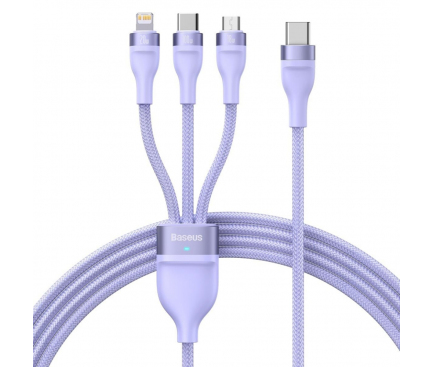 Kabel USB 3w1 Baseus Flash Series, USB-C + micro USB + tip Lightning, 100W, 1.2m (fioletowy)